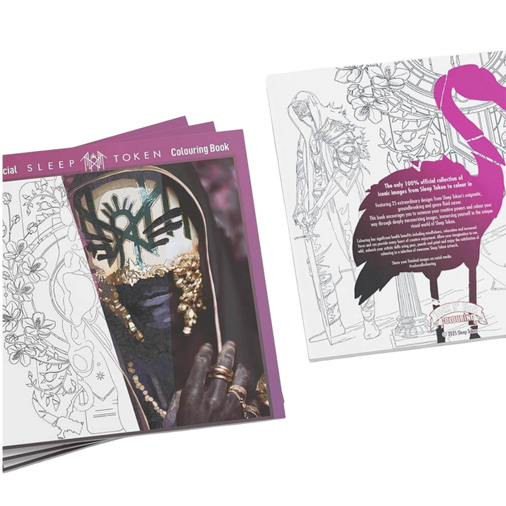 Sleep Token colouring book with a flamingo design on a white background